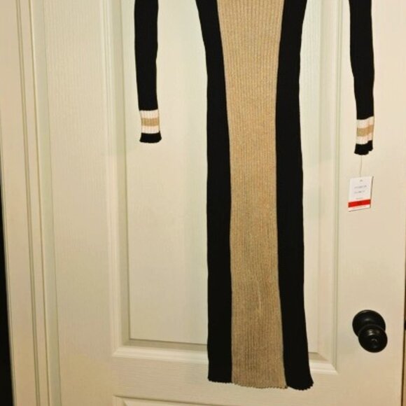 Black and Tan Knit Long Sleeved Colour Block Dress NWT, Size XS - Picture 3 of 7